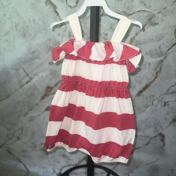 Girls romper short set. Pink and beige striped . - Picture 1 of 5